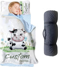 Personalized Toddler Nap Mats for Preschool, Custom Name Kids Sleeping Bag for Daycare, Roll Up Sleeping Mat with Removable Pillow and Soft Dot Minky Blanke for Boys Camping Travel