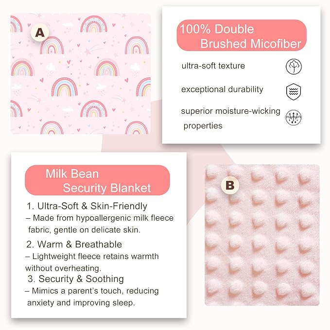 Viviland Toddler Nap Mat with Pillow and Minky Dot Blanket, Large Thick Rolled Sleeping/Slumber Bags, Kids Girls Sleeping Mat for Preschool, Daycare, Kindergarten, Travel Camping- Pink Rainbow