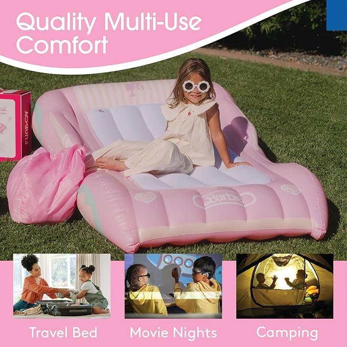 Barbie & FUNBOY Kids Sleepover Travel Bed & Air Mattress. Perfect for Sleepovers. Includes Carrying Storage Bag, Twin