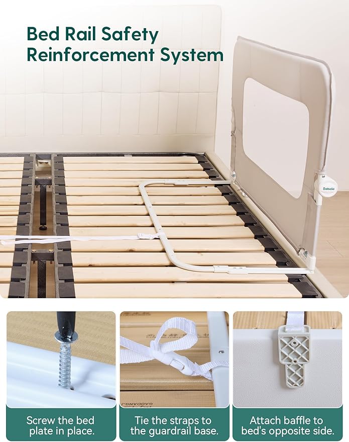 BABELIO Bed Rail for Toddlers, 59" Wide Swing Down & Adjustable Height Toddler Bed Rails for Kids/Elderly/Adults, Baby Side Railing for Twin/Full/Queen/King Size