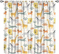 Wild Animals Curtains, Cute Cartoon Animals Zoo with Lion Zebra Crocodile Cat and Giraffe Tropical Jungle Plant Print Window Treatments for Kids Boys Girls Bedroom Living Room 55x63in