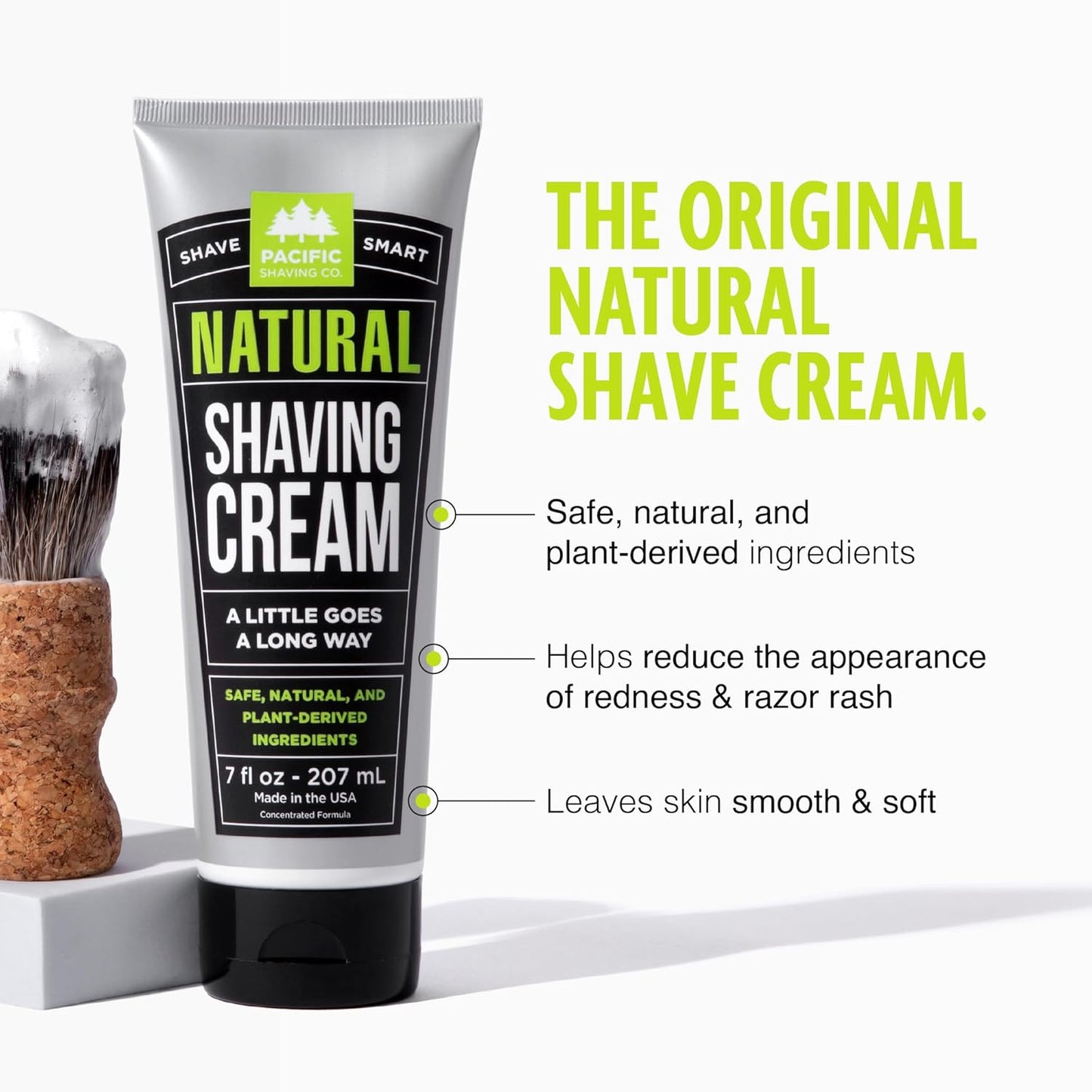 Pacific Shaving Company Natural Shaving Cream - Shea Butter + Vitamin E Shave Cream for Sensitive Skin - Clean Formula for a Smooth, Anti-Redness + Irritation-Free Shave Cream (3.4 Oz, 2 Count)