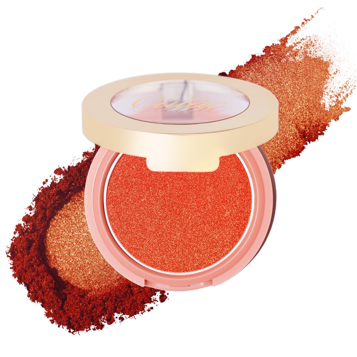 Oulac Orange Luminisers Powdery Blusher for Cheeks Face Glow,Brighten Skin As Highlighter Makeup, Shimmer Blusher,Buildable and Vegan Cosmetics,4.8g F10 Tangerine Tango
