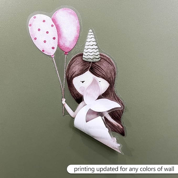 YouRfocus Mermaid Wall Decals | 24 PCS Boho Mermaid Stickers for Girls' Rooms, Playrooms, and Nurseries | Dual Layer Print for High Coverage | Removable Peel and Stick Wall Decor (Pink) | 6 Sheets