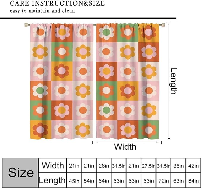 70s Flowers Curtains,Vintage Cute Colorful Abstract Floral for Girls Kids Bedroom Bathroom Curtains Window,Trendy Groovy Funky Novelty Home Window Treatments Drapes 42"" W X 63"" L, Style-5
