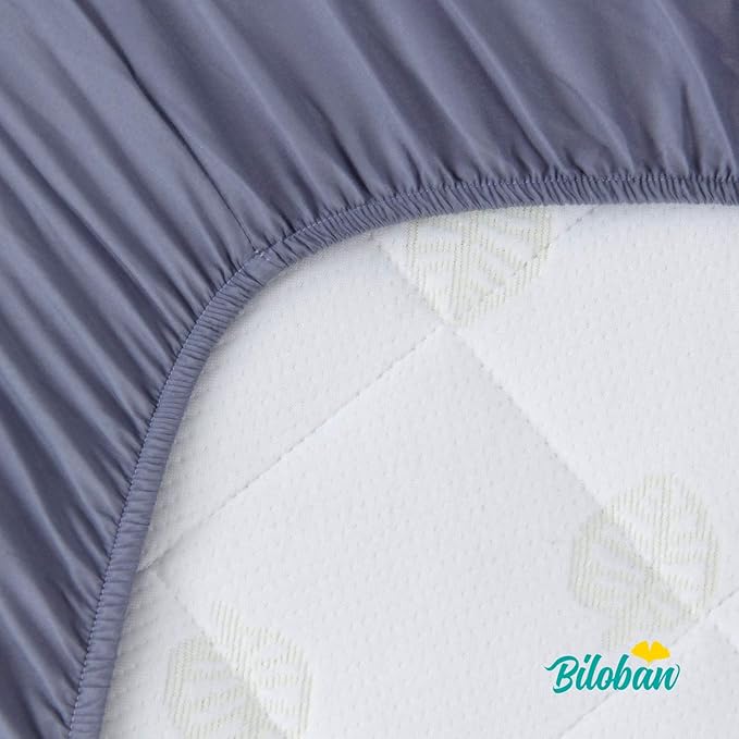 Biloban Pack and Play Sheets and Waterproof Mattress Protector Pad Cover 4 Pack Set, Ultra Soft, Grey, Noiseless Waterproof, Machine Wash