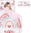 Toddler Nap Mat with Removable Pillow and Soft Dot Minky Blanket Pea Pod Kids Rainbow Floral Napping Mats Extra Large Rolled Slumber Bags for Girls Preschool, Daycare, 22.9 x 51.2inches Ages 3-7 Years