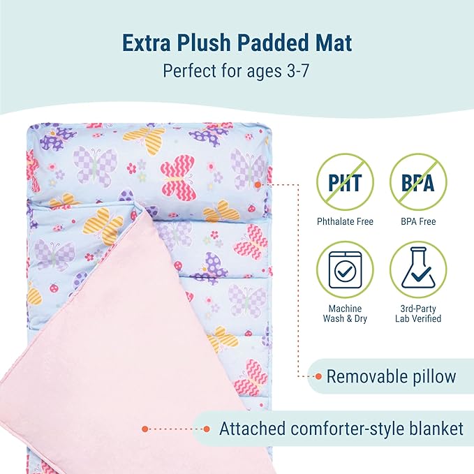 Wildkin Kids Original Nap Mat – Cozy Kids Sleep Mat with Pillow, ideal for School & Travel