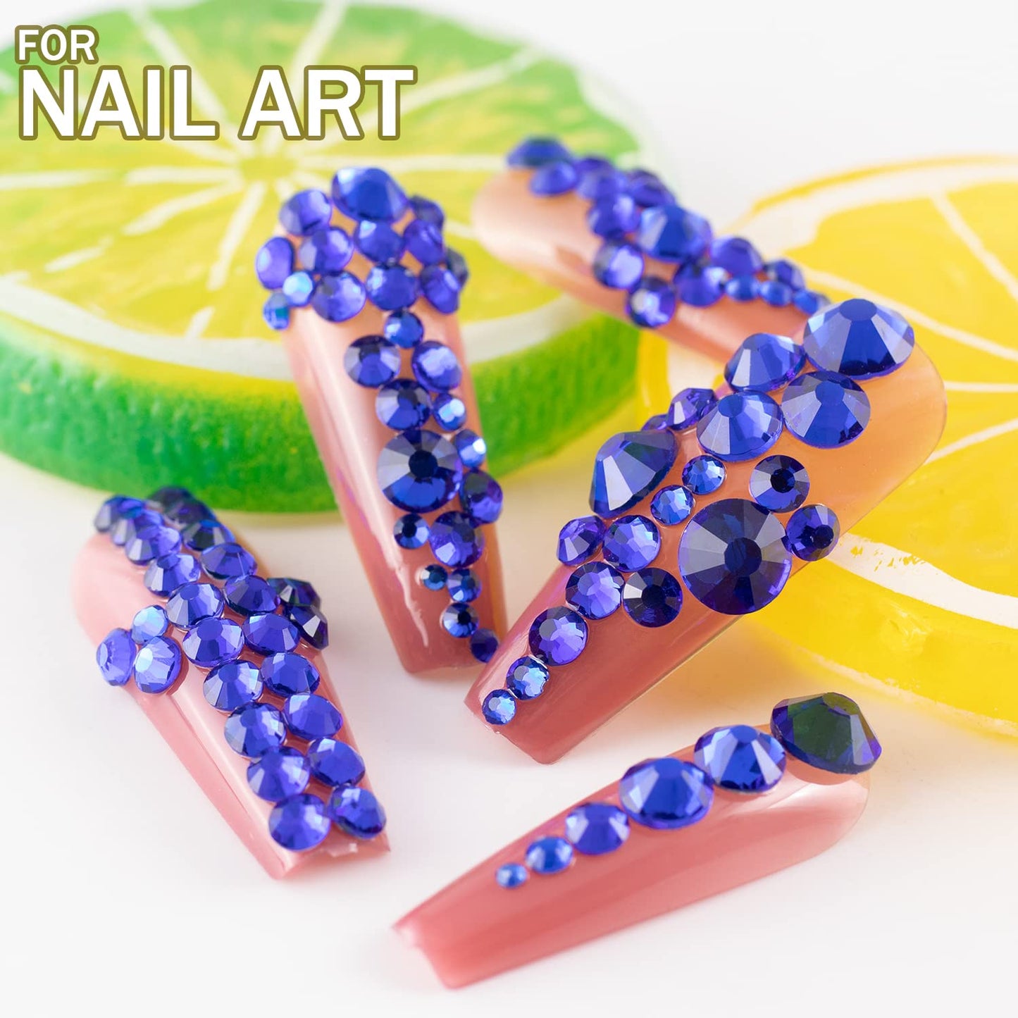 One Pack 2000 Pcs of Flatback Round Royal Blue Rhinestones 6 Sizes (1.5-6 mm) with Nail Art Rhinestone Picker Pencil and Tweezer for DIY and Salon Use