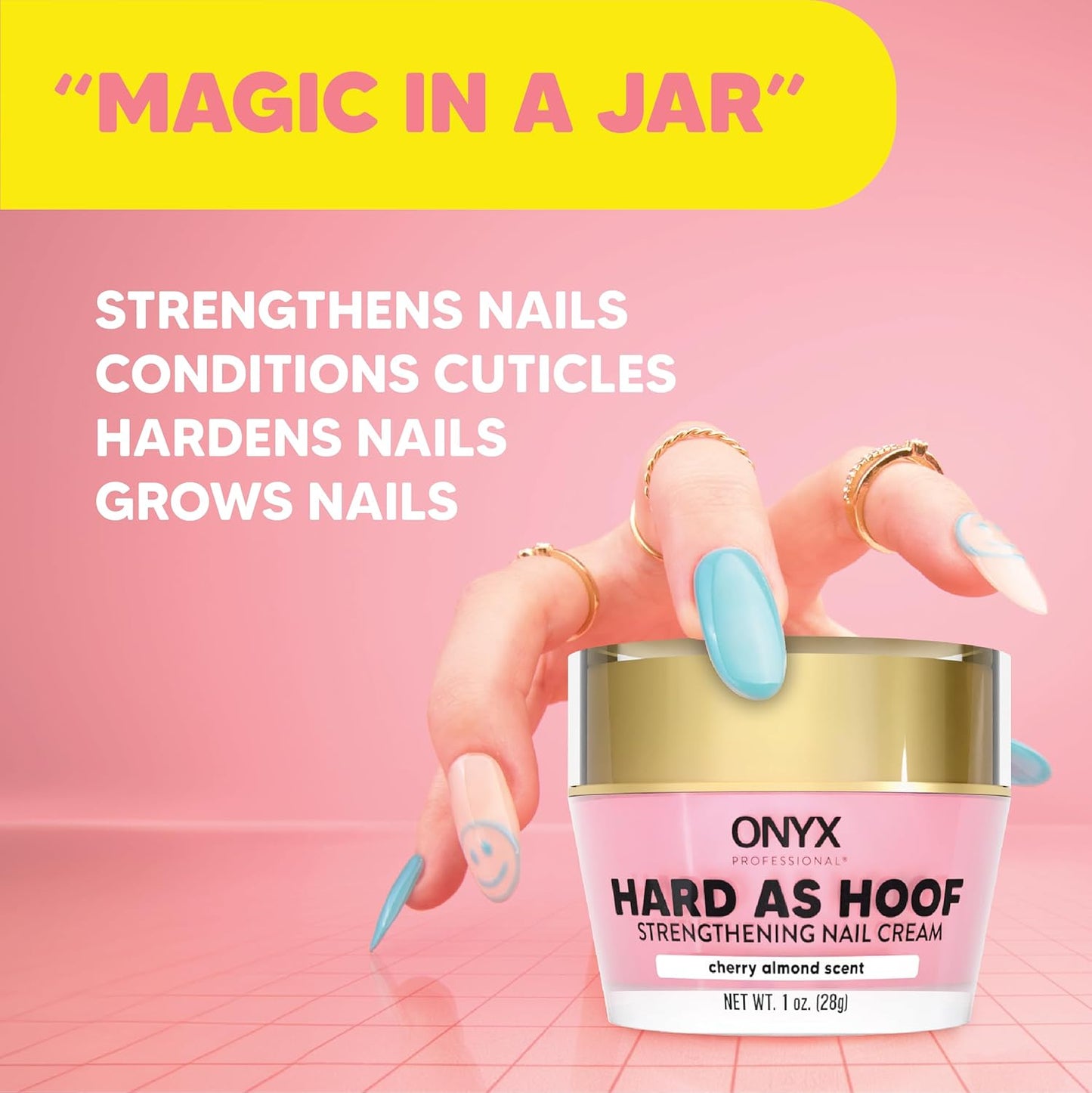 Onyx Professional Hard as Hoof Nail Strengthening Cream, Cherry Almond Scent - Made in USA, Nail Growth & Conditioning Cuticle Cream Stops Splits, Chips, Cracks & Strengthens Nails, 1 oz