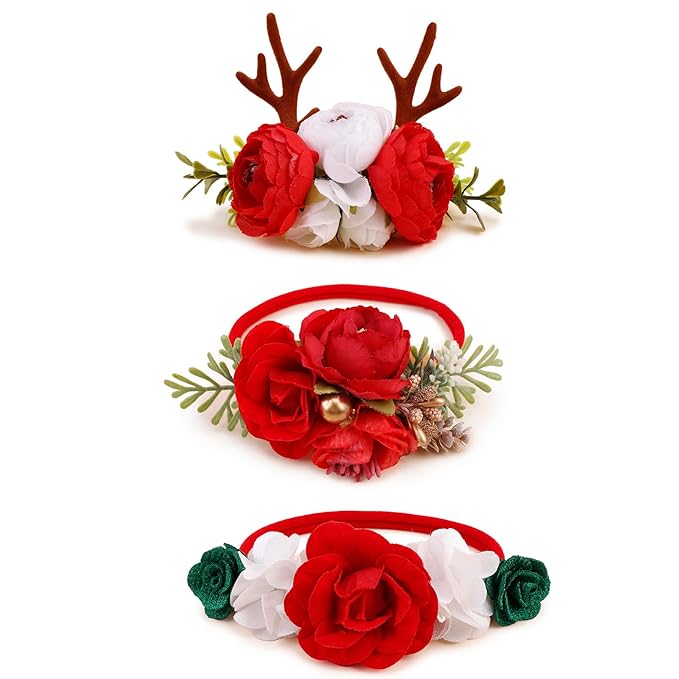 cherrboll 3pcs Baby Girl Headbands Flowers, Super Soft & Stretchy Nylon Floral Hairbands for Newborn Toddler