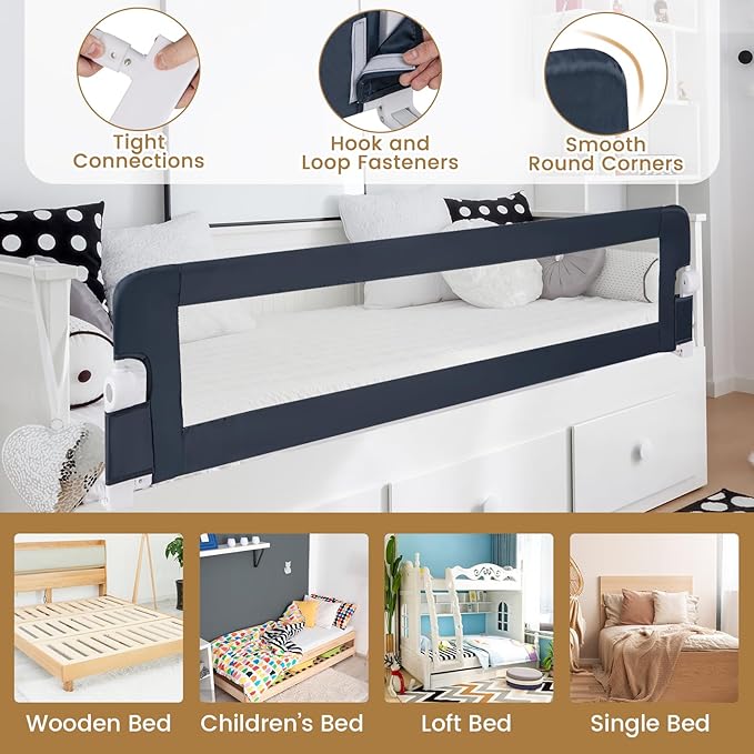 BABY JOY Bed Rails for Toddlers, Extra Long, Swing Down Safety Bed Guard for Convertible Crib, Folding Baby Bedrail for Kids Twin, Double, Full Size Queen & King Mattress (71", Dark Gray)