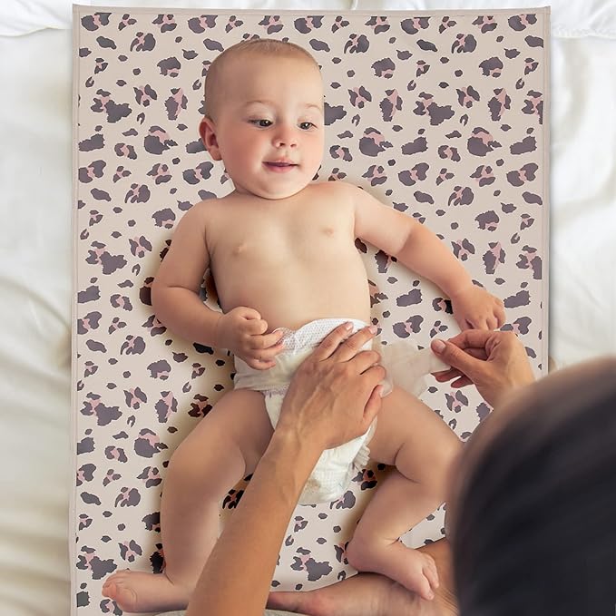 Vegan Leather Baby Changing Mat - Wipeable Portable Changing Pad, Foldable Travel Changing Mat for Baby, Newborns Toddlers Shower Gifts (Leopard Print,20"*28")