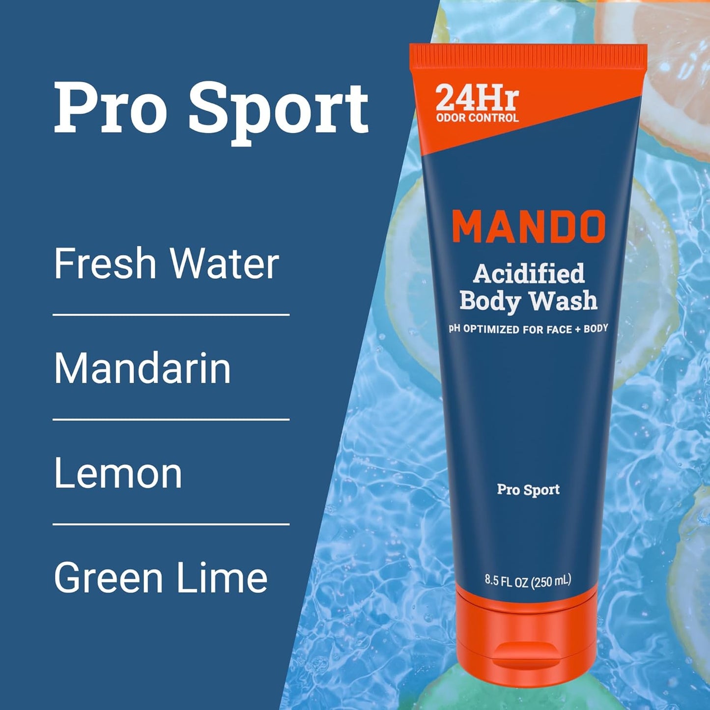 Mando Acidified Body Wash - 24 Hour Odor Control - Removes Odor Better than Soap - Formulated without SLS or Phthalates - Skin Safe - 8.5 Ounce (Pack of 2) - Pro Sport and Mt Fuji