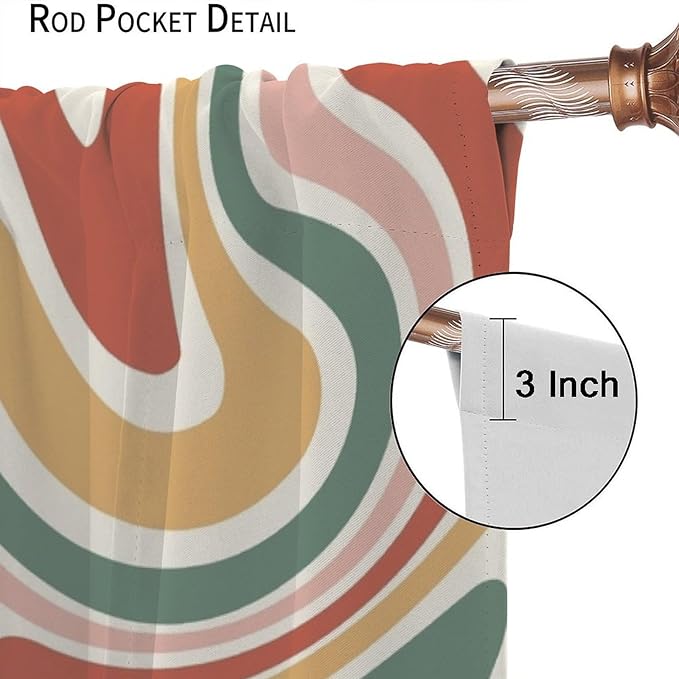 70S Abstract Wavy Swirl Curtain for Bedroom Windows,Retro Boho Minimal Teen Girls Kids Living Room Restroom Window Treatments Drapes 63"" W X 63"" L, Style-4