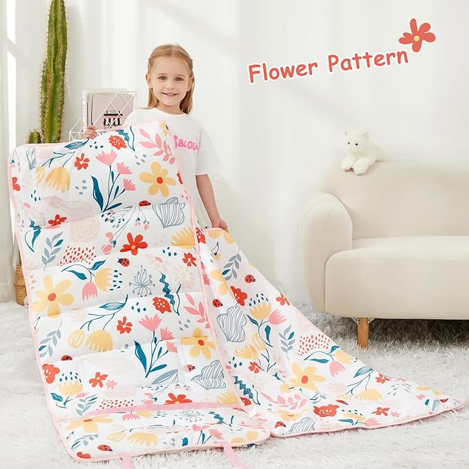 softan Toddler Nap Mat with Pillow and Blanket, Extra Large Rolled Napping Mats,Slumber Bags for Boys Girls,Easy to Roll up,Kids Sleeping Bag for Daycare, Preschool Travel Camping