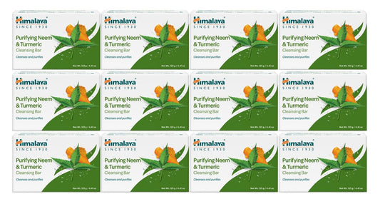 Himalaya Purifying Neem & Turmeric Cleansing Bar, Face and Body Soap for Soft and Clear Skin, 4.41 oz, 12 Pack