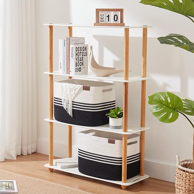 Storage Baskets, 42L*2 Pack Storage Baskets for Organizing, Laundry Basket for Closet, Cotton Rope Blanket Basket for Storage, Toy Storage Basket for Living Room, Laundry Room, Bedroom-Black