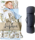 Personalized Toddler Nap Mats for Preschool, Custom Name Kids Sleeping Bag for Daycare, Roll Up Sleeping Mat with Removable Pillow and Soft Dot Minky Blanke for Boys Camping Travel