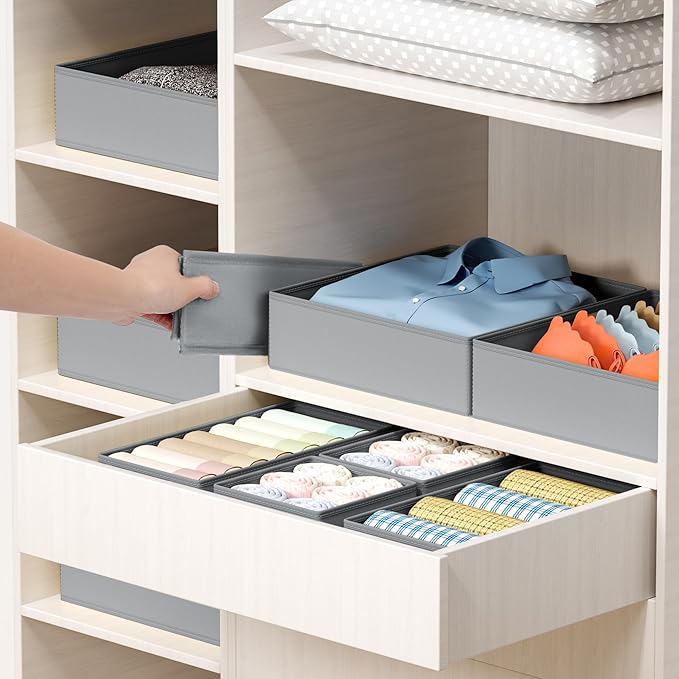 DIMJ Drawer Organizer Clothes - 18 Pack Closet Drawer Organizer Bins for Baby Clothes Storage, Fabric Dresser Organizer for Nursery Bedroom, Foldable Small Drawer Dividers for Underwear Socks