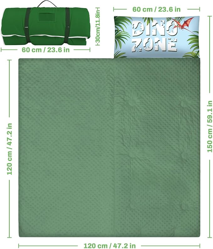 Toddler Nap Mat Kids Sleeping Bag 59‘’×24‘’, Soft Slumber Bag with Removable Pillow for Kids Girls Boys,Roll Up Sleeping Mat Lightweight for Camping,Daycare, Kindergarden