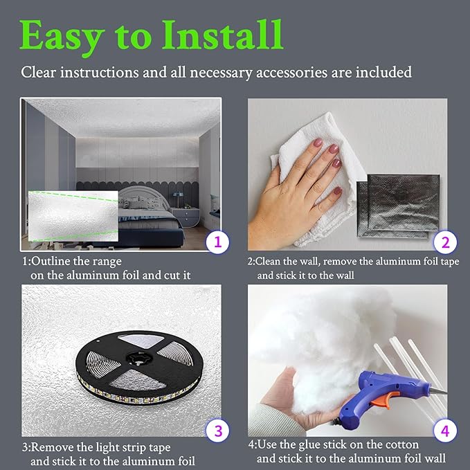 ,New 3D Thundercloud LED Light Cotton Lightning Cloud Colorful Atmosphere Night Light, DIY Creative Cloud Lights Gaming Room Garage Club Bar dj Party,16 Feet