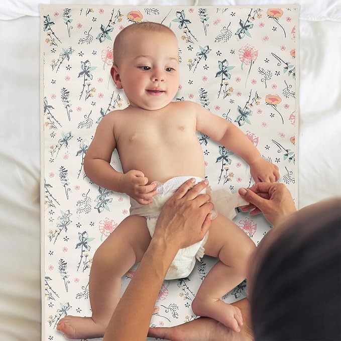 Vegan Leather Baby Changing Mat - Wipeable Portable Changing Pad, Foldable Travel Changing Mat for Baby, Newborns Toddlers Shower Gifts (Floral,20"*28")