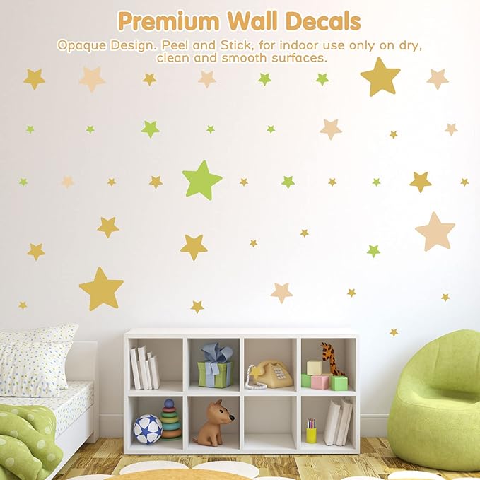 Stars Wall Stickers for Girls Bedroom Nursery, Bright Tone Stars Wall Decals Peel and Stick for Spring, Vinyl Stars Wall Stickers for Girls Kids