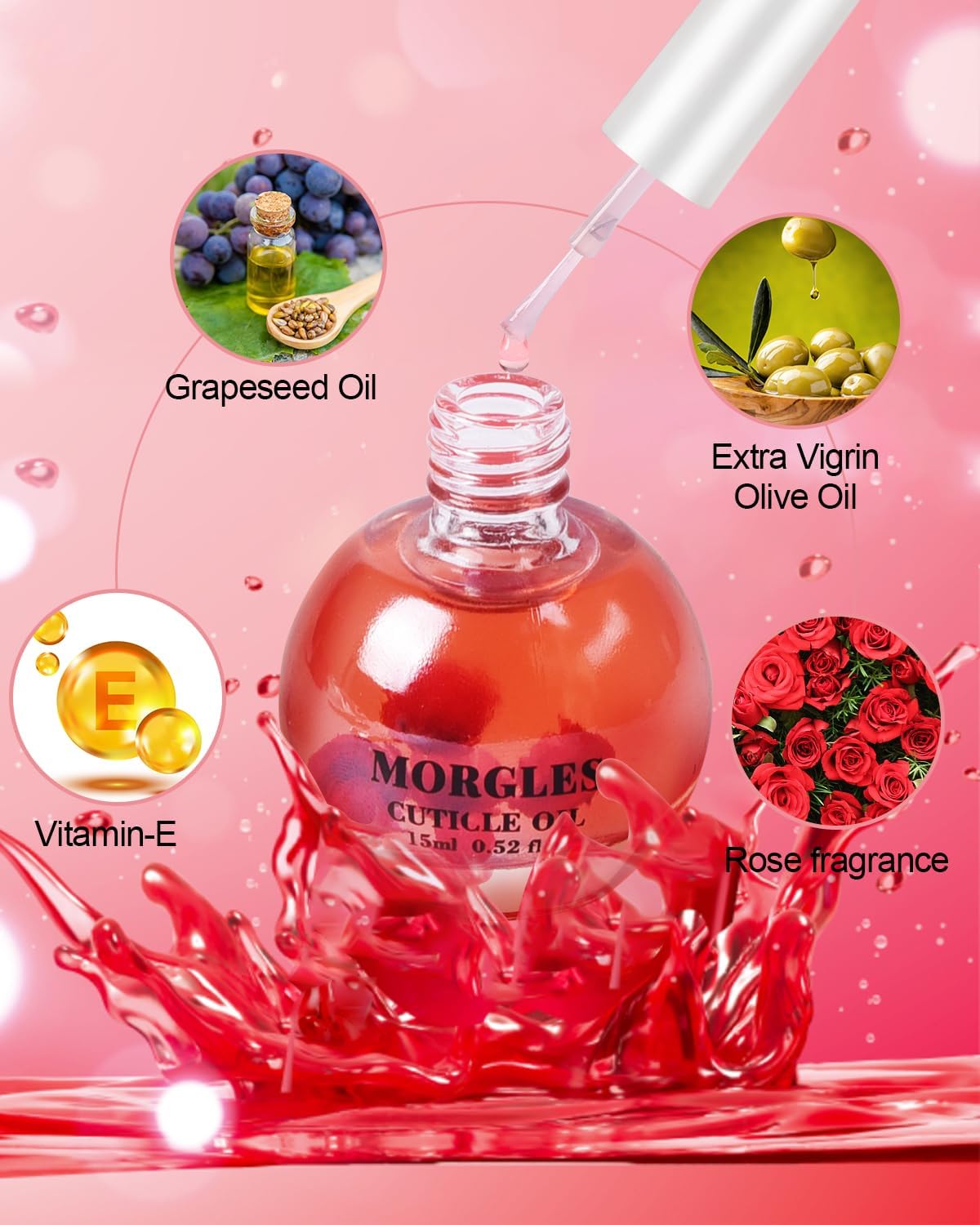 MORGLES Cuticle Remover Kit, 100/180 Nail File and Nail Buffer Blocks, 1 Pcs Rose Cuticle Oil and Professional Pedicure Manicure Tools, Nipper Cutter for Fingernails and Toenails