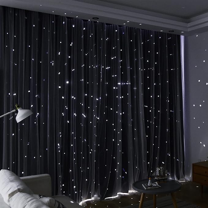 Kinryb Kids Star Cutout Curtains for Bedroom/Living Room/Classroom,2 Free Tiebacks Sheer Overlay 2 Panel Set, Double Layer Curtains for Kids Room(Each Piece W70 x L95 Inches 2 Pcs Navy Blue)
