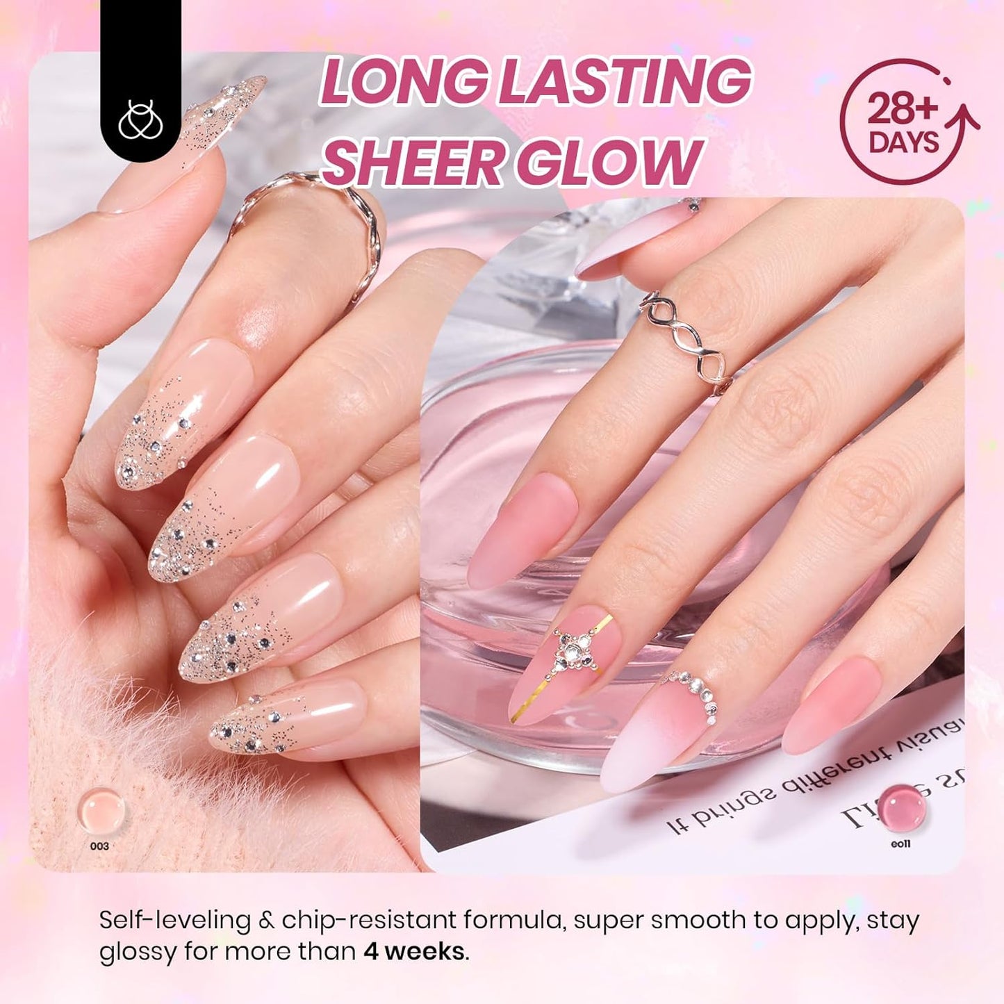 Beetles Nude Pink Gel Nail Polish Set, Nude Paradise Gel Polish Kit 25PCS 20 Colors Jelly Pink Sheer Glitter White Soak Off UV Base Glossy Matte Top Coat Pearls Rhinestones Nail Charms Gift for Women