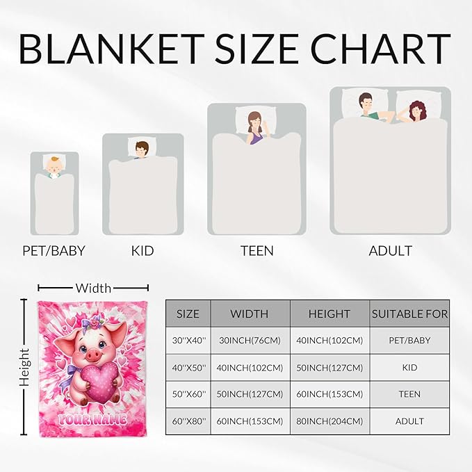 Custom Pig Blanket - 40" x 50" Inches Kids Toddler Blankets for Girls - Pink Warm Furry Throw Stuff for Couch, Sofa & Travel