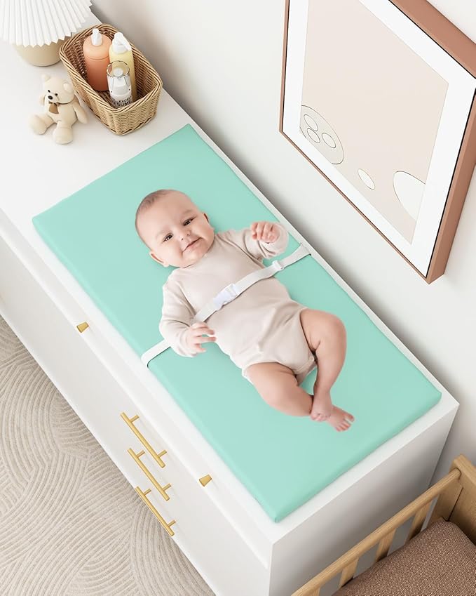 YACODAVO Wipeable Baby Changing Pad for Dresser and Table, Cozy Diaper Changing Pad with Waterproof & Wipe-Clean Leather Cover, Standard Size (31.5" L x 15.8" W), Green