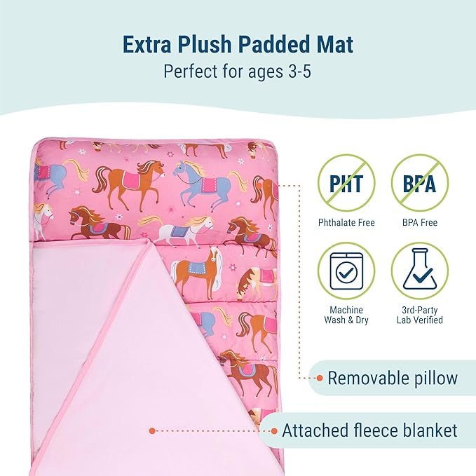 Wildkin 43-inch Kids Nap Mat – Soft Microfiber Toddler Sleeping Mat with Pillow