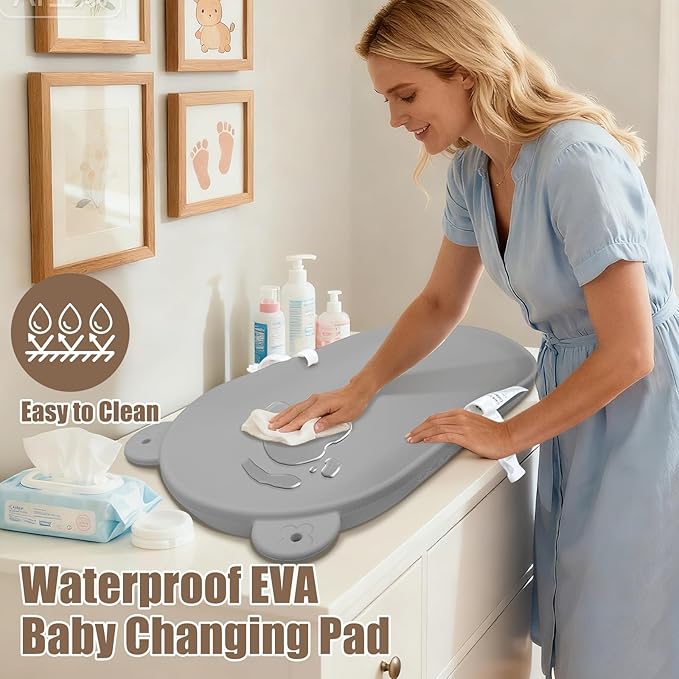 Waterproof Baby Changing Pad, Lightweight and Portable Changing Table with Strap for Changing Diaper, Dresser, Changing Table, Bed, Wipeable Changing Pad, Grey