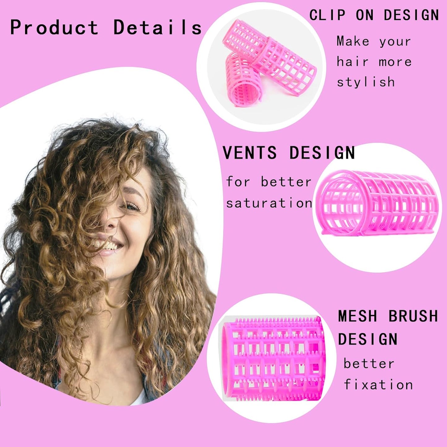 30Pcs Plastic Hair Curlers Snap on Rollers, Self Grip No Heat Curlers Set - Plastic Rollers for Short Hair, Curlers for Fine Thin Hair Curling Rods DIY Hair Styling and Salon Use(5 Sizes)