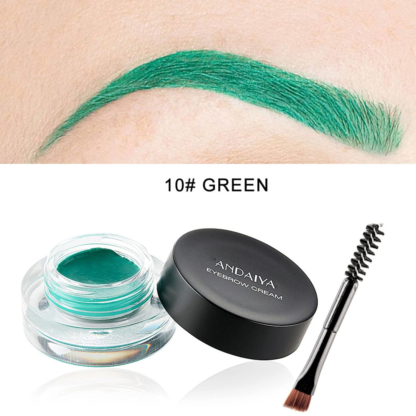 MAEPEOR 12 Colors Eyebrow Pomade Full-pigmented Long Lasting Waterproof Eyebrow Cream Gel Filling & Shaping Tinted Eyebrows Enhancers with Brush for Daily or Cosplay (10 Green)