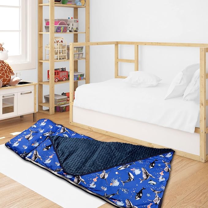 Toddler Nap Mat with Removable Pillow and Soft Dot Minky Blanket, Pea Pod Kids Shark Napping Mats Extra Large Rolled Slumber Bags for Boys Preschool, Daycare, Camping, 22.9 x 51.2inches Ages 3-7 Years