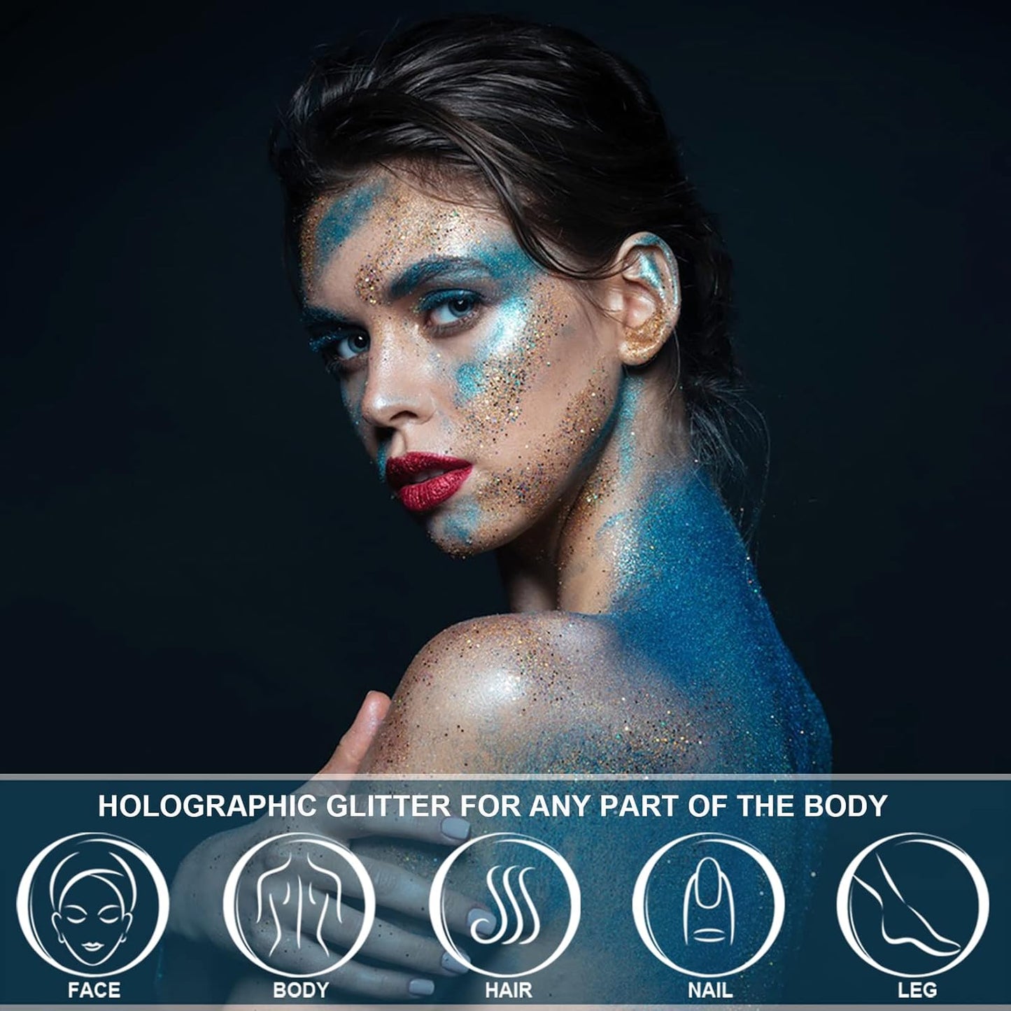 Holographic Face Glitter Gel Body Shimmer Makeup for for Hair, Face, Clavicle, Arm, Nail, Eyeshadow, Long Lasting Waterproof Mermaid Sequins Party Glitter for Rave Festival, 1.35oz (Laser Gold #6)