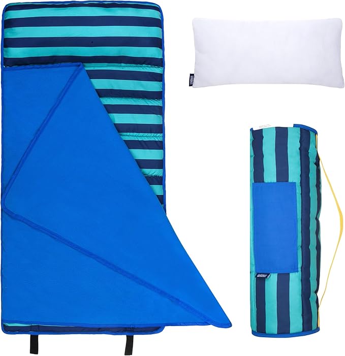 Wildkin 43-inch Kids Nap Mat – Soft Microfiber Toddler Sleeping Mat with Pillow
