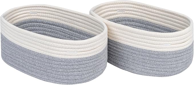 CubesLand Cube Shelf Storage Baskets for Organizing, Woven Shelf, Closet Bins Shelves Toy Basket Box Nursery Baby 2 Packs Organization Off White/Light Gray