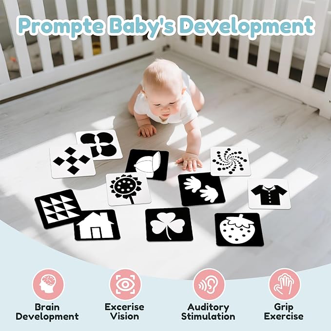 TSYAN High Contrast Baby Toys for Babies 0-6 Months, Black and White Baby Sensory Toys with Car Seat Toys,Infant Toys with Black White Cards Book, Montessori Toys for Baby Gifts