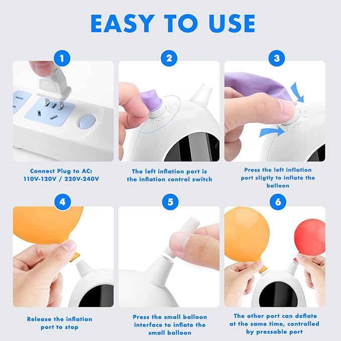 Balloon Pump Electric, SPLAKS Balloons Inflator Air Pump Portable Balloon Blower for Garland Arch, Party Decoration