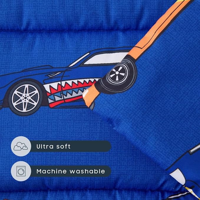 Wake In Cloud - Toddler Nap Mat with Pillow and Blanket, for Kids Boys Ages 3 Plus in Kindergarten Daycare Preschool, Roll Up Sleeping Bag, Race Cars Vehicles