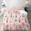 LUVIVIHOME 3PCS Christmas Nutcracker Duvet Cover Queen Bedding Sets, Light Pink Duvet Cover, Teen Girl Bedding, Christmas Tree Snowflake Winter Holiday Xmas Gifts Kids Comforter Cover, 2 Pillow Shams