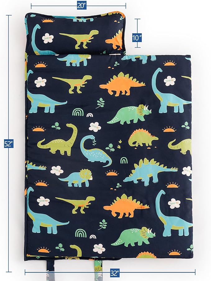 PHF Large Dinosaur Toddler Nap Mat Set, with Removable Pillow for Toddler Boys, Soft and Lightweight for Daycare, Preschool, Travel, Kindergarten Sleeping Bag, Fits Ages 3-6 Years, Large Dinosaur