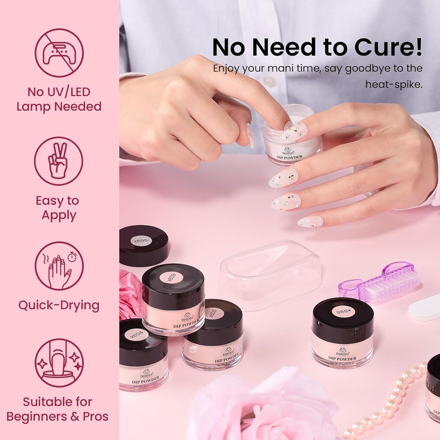 Beetles Pink Nude Dip Powder Nail Kit, 20 Colors Neutral Jelly Pink Sheer Glitter White Dip Nails Powder Starter Kit, Jelly Effect French Nail Art Starter Manicure Salon DIY Home Gift for Women