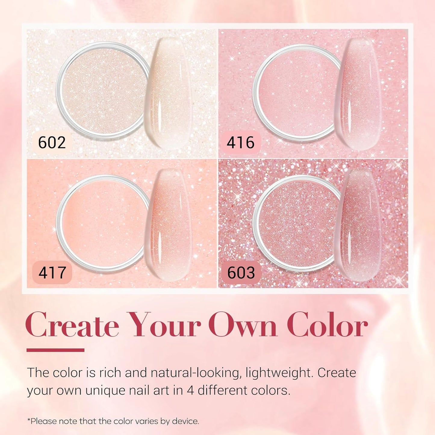 AZUREBEAUTY Jelly Dip Powder Nail Kit, Transparent Glitter Nude Pink Sheer Peach Neutral 4 Colors Dipping Powder Liquid Set with Base/Top Coat Activator for French Nail Art Manicure DIY Home Gifts