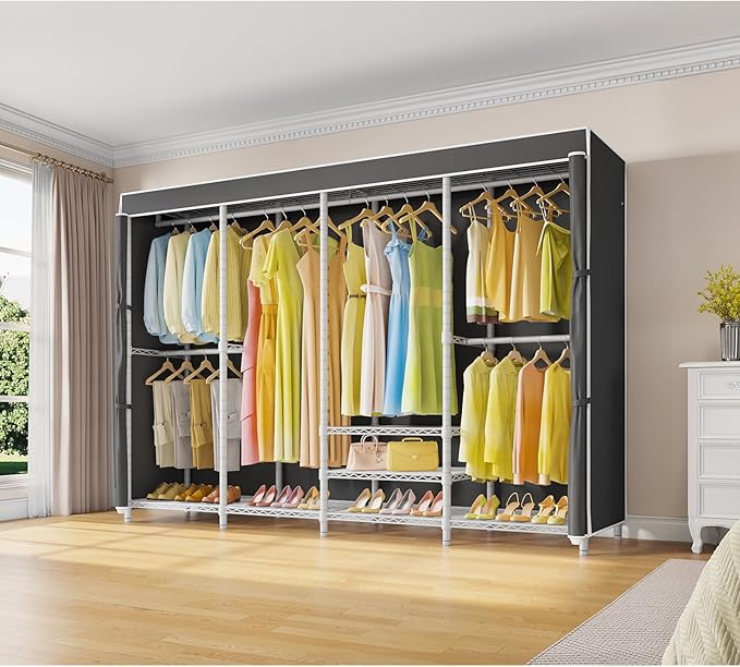 VIPEK V40C Plus Large Covered Clothes Rack for Hanging Clothes, Heavy Duty Clothing Rack Portable Wardrobe Closet White Metal Closet Rack with Black Oxford Fabric Cover, Max Load 1300lbs