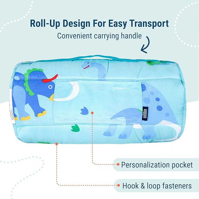Wildkin Kids Microfiber Nap Mat – Soft Sleep Mat with Pillow, Ideal for School & Travel - Dinosaur Land